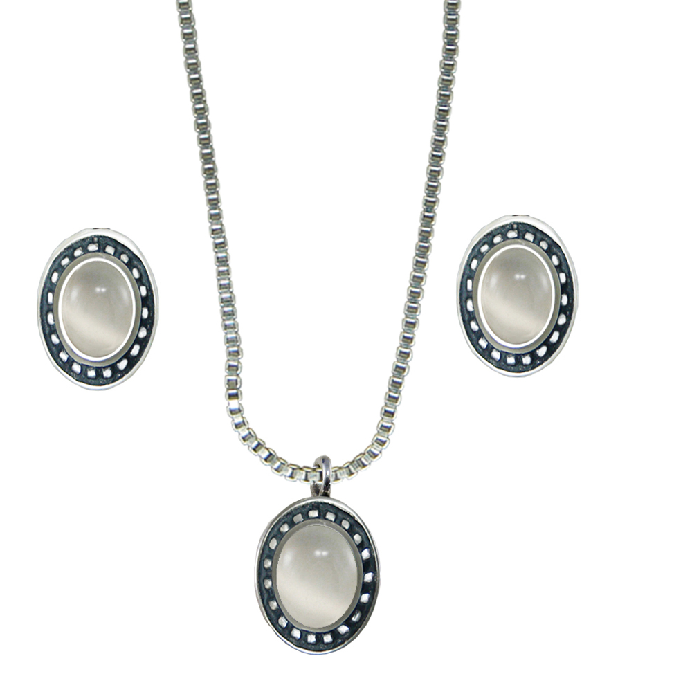 Sterling Silver Petite Necklace Earrings Set White Moonstone